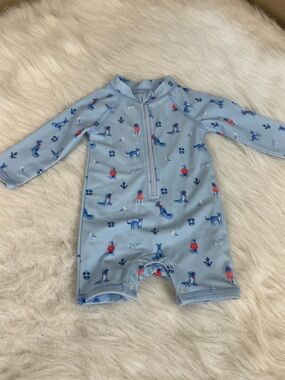 Janie and Jack Light Blue Kids Long-Sleeve Swim suit  dogs light house 3m